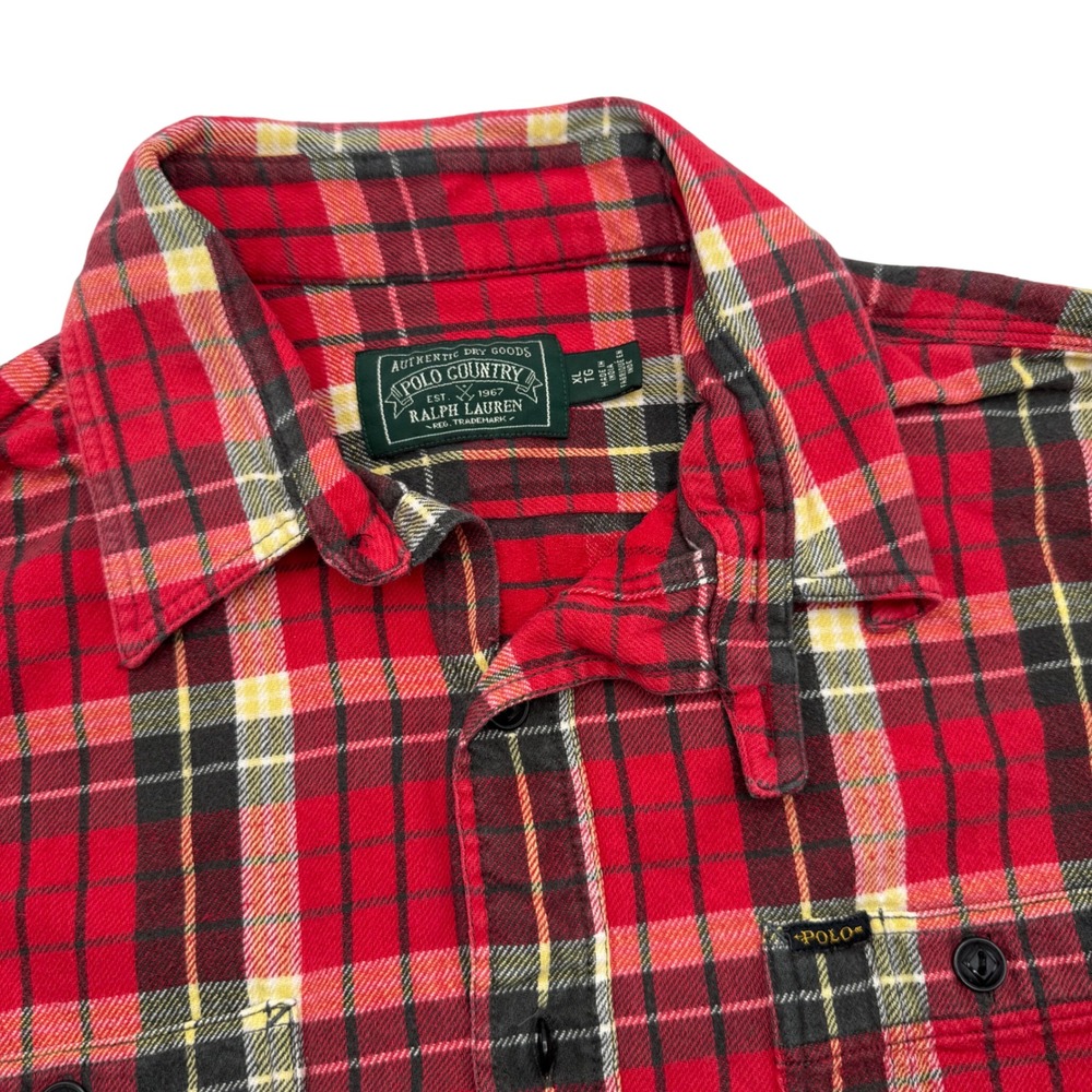 Polo Country‎ Ralph Lauren Flannel Shirt Mens XL Red Plaid Button Up Long Sleeve